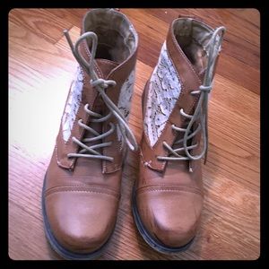 Brown Combat Boots with lace accents