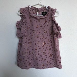 Cold Shoulder Floral Top With Ruffles