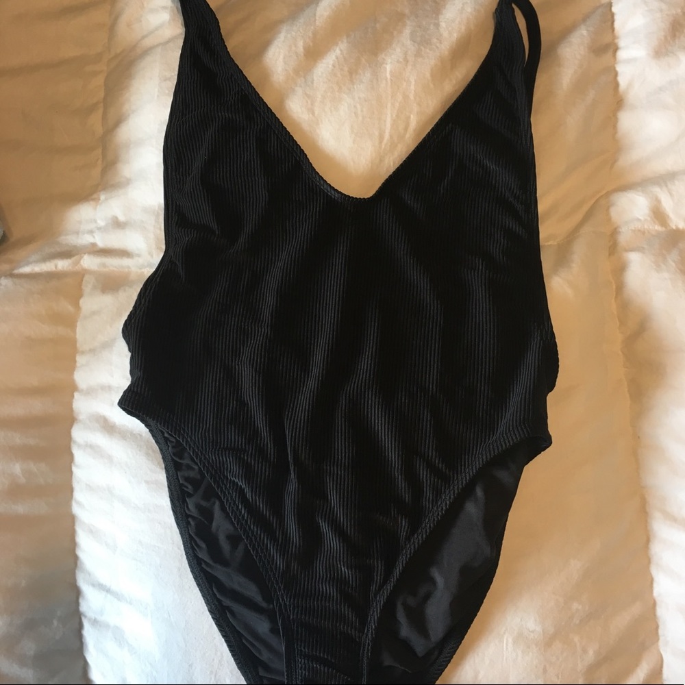Nasty Gal ribbed black one piece bathing suit