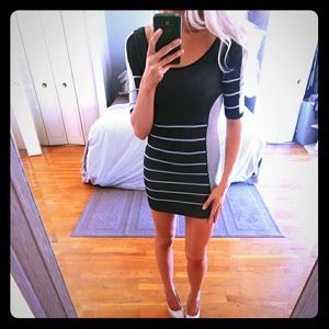 Black and gray striped dress mid-length sleeve
