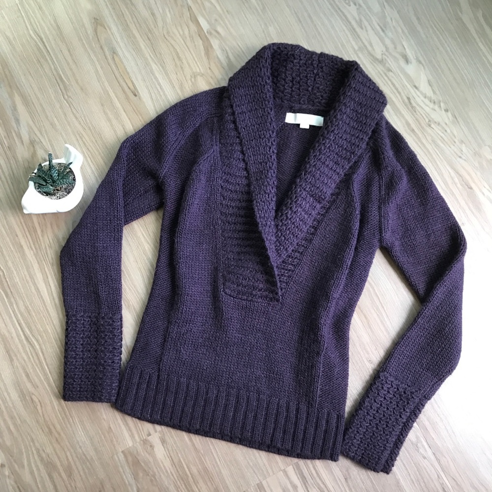 SOLD Loft Alpaca Eggplant Open Collar Pullover - Picture 1 of 8
