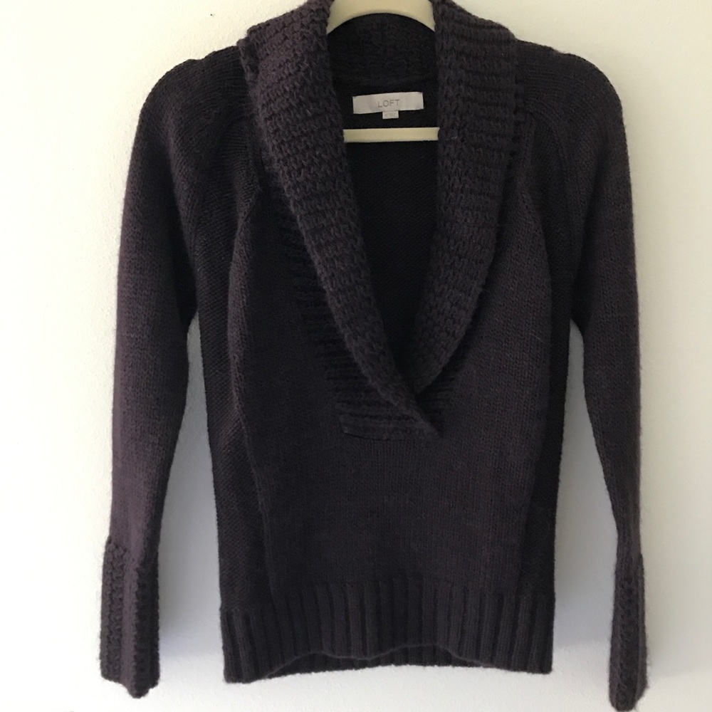 SOLD Loft Alpaca Eggplant Open Collar Pullover - Picture 7 of 8