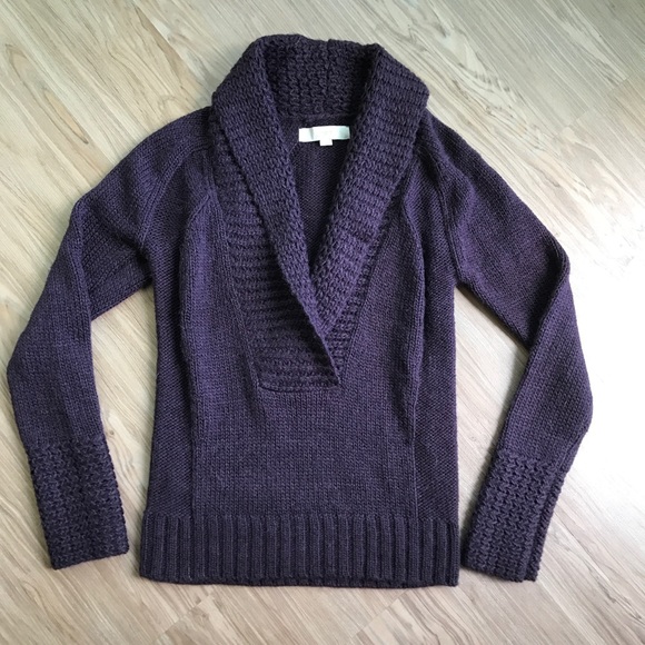 SOLD Loft Alpaca Eggplant Open Collar Pullover - Picture 2 of 8