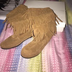 Minnetonka knee high boots dust brown