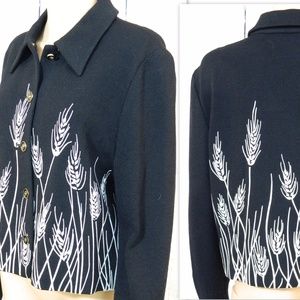 ST. JOHN Marie Gray Embroidered Sweater Jacket 14