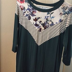 Dark real tunic with stripe and floral detail