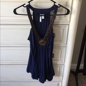 Navy blue tank top with gold detail