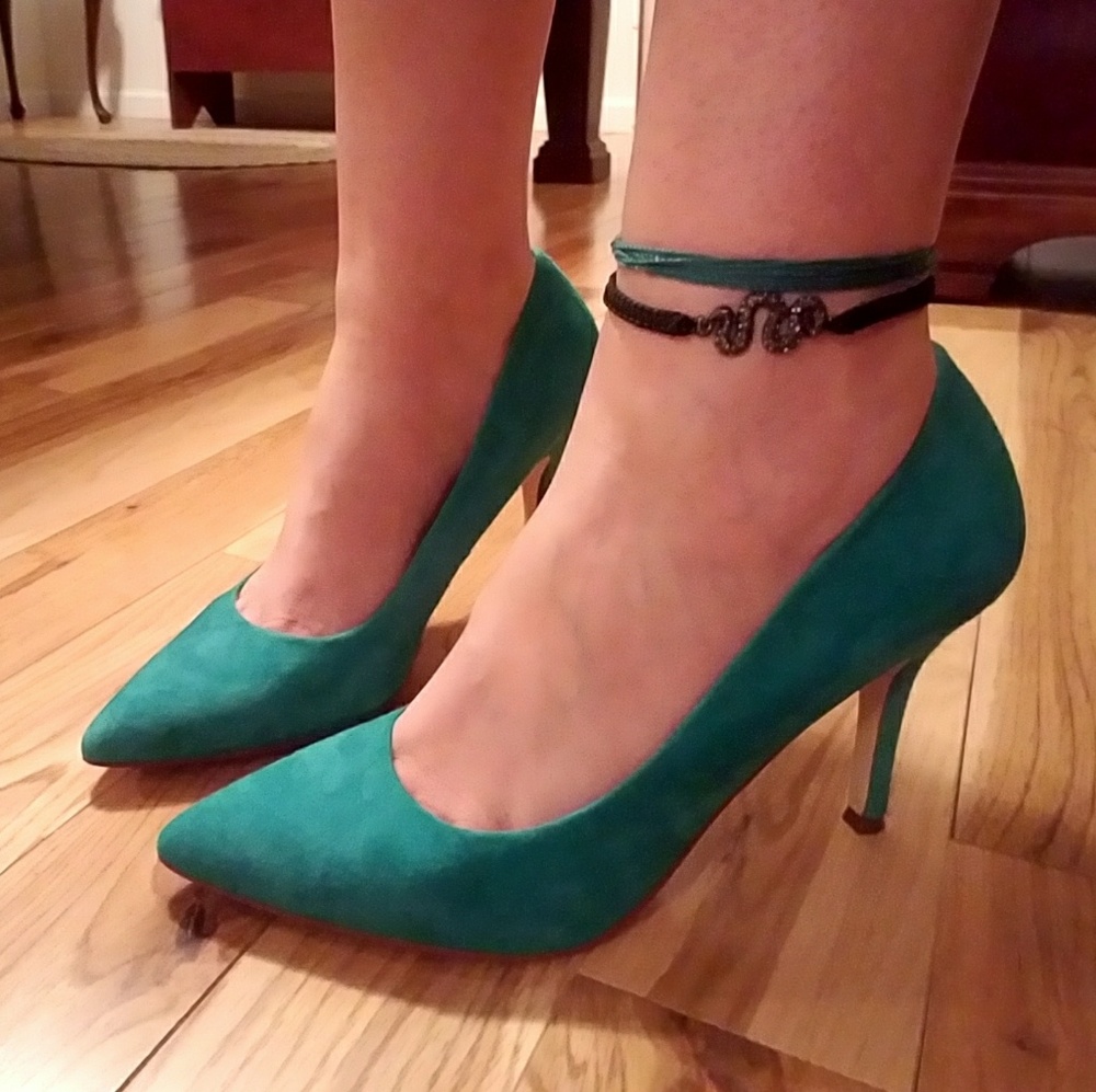 Nine West Dark Turquoise Suede Flax Heel