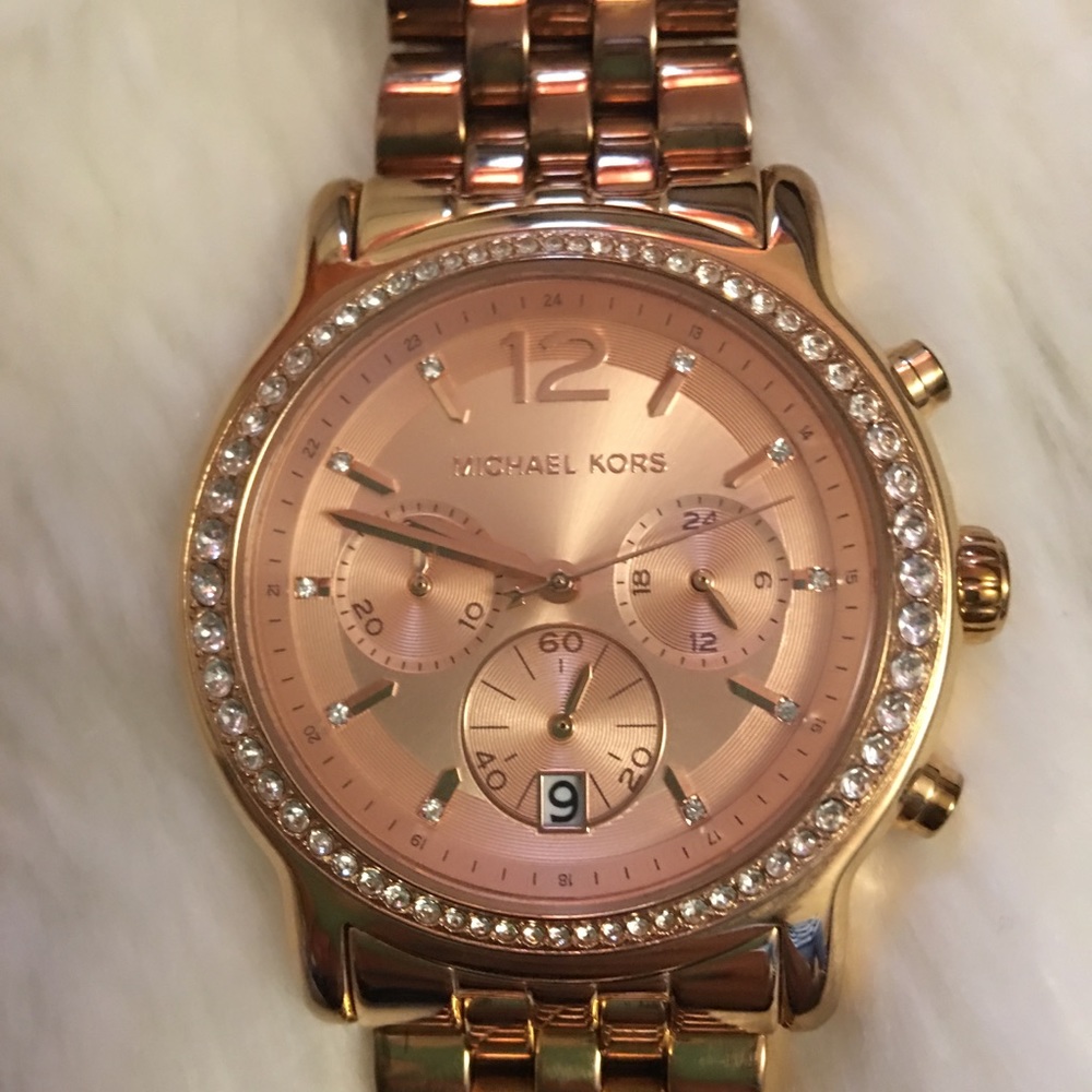 Michael Kors Rose Gold Baisley Crystal Bezel Watch