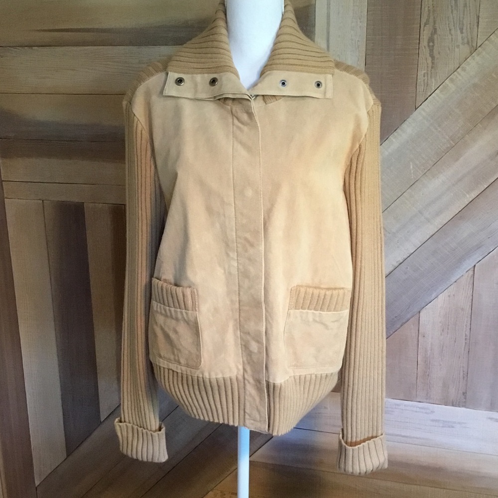 LEATHER & KNIT SWEATER JACKET