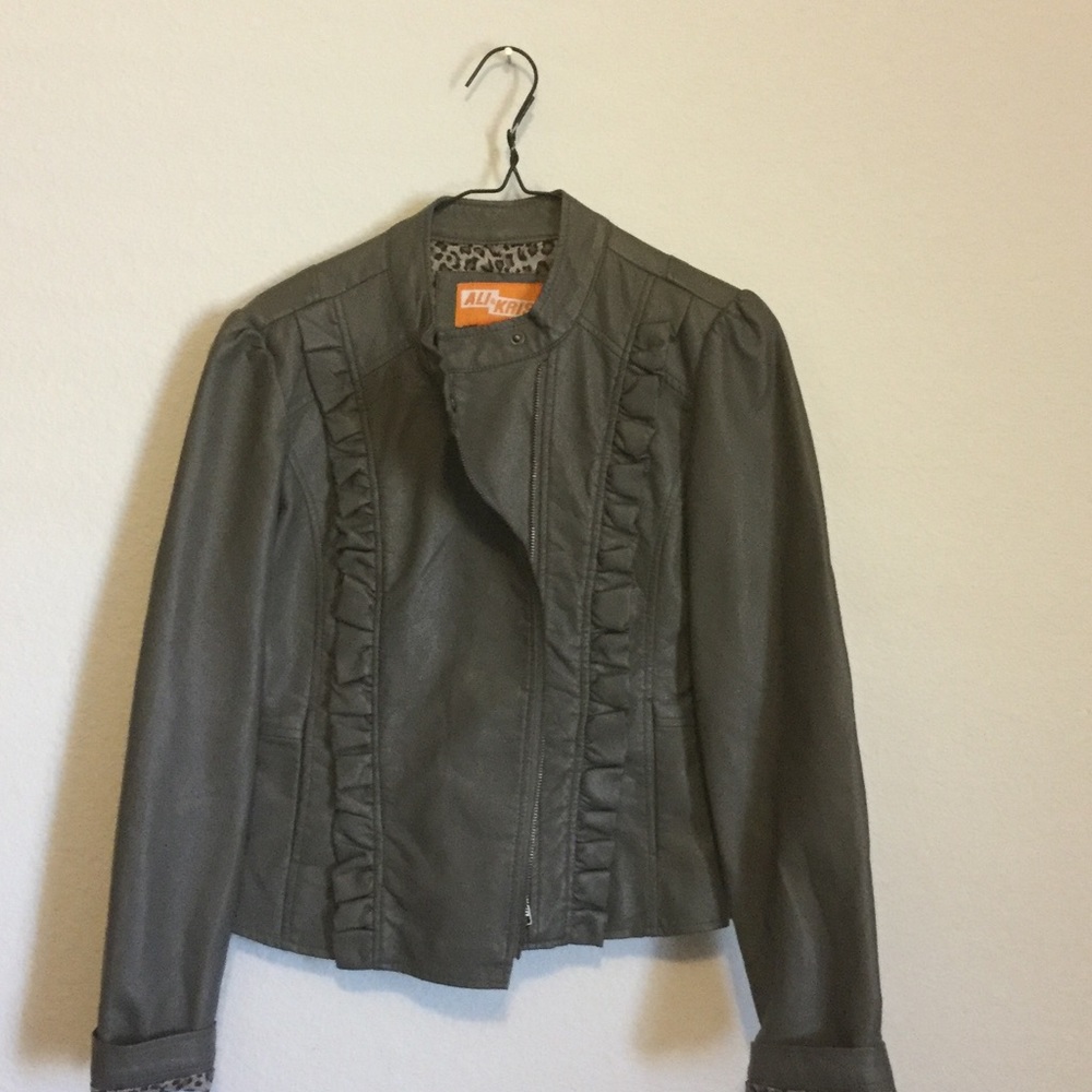Olive colored faux leather jacket