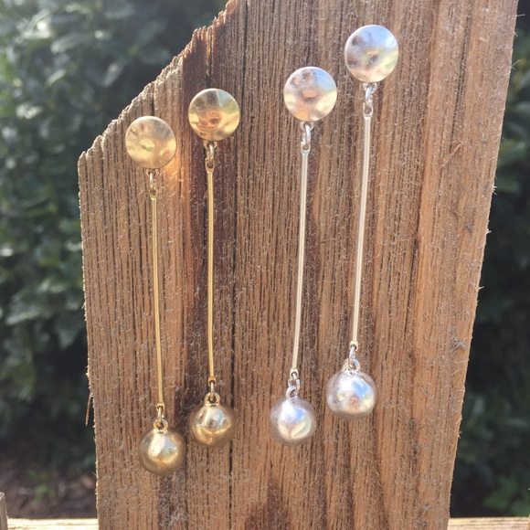 Hammered Gold or Silver Post Ball Drop Earrings - Picture 2 of 6