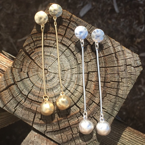 Hammered Gold or Silver Post Ball Drop Earrings - Picture 3 of 6