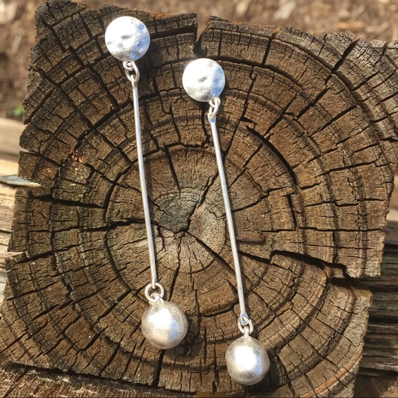 Hammered Gold or Silver Post Ball Drop Earrings - Picture 4 of 6