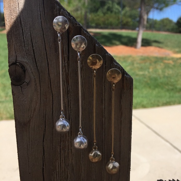 Hammered Gold or Silver Post Ball Drop Earrings - Picture 5 of 6