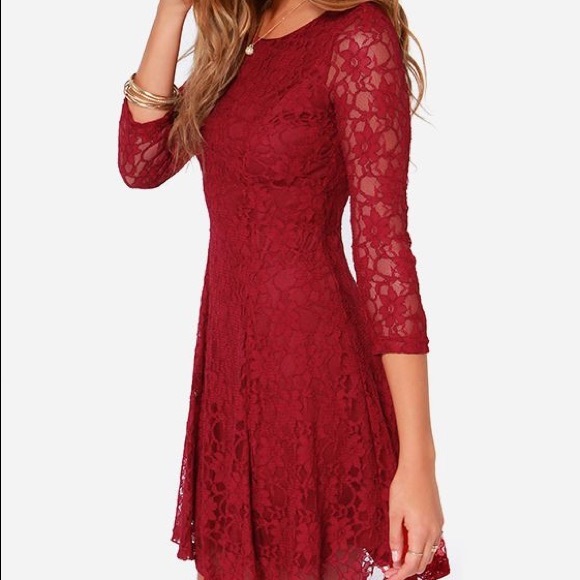 Dresses & Skirts - Lace Long-Sleeved Dress | Red