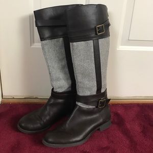 Brown and gray boots