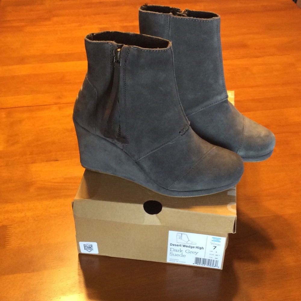 Toms Desert Wedge High - dark grey suede