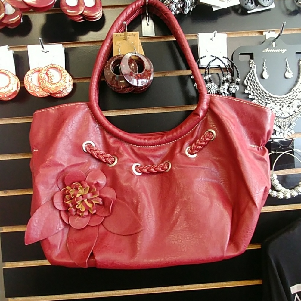 Reddish Maroon Flower Embellished Purse