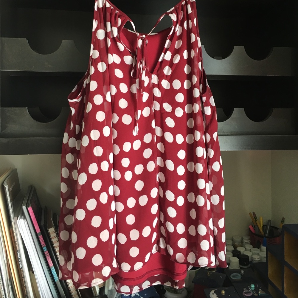 Red and white polka dot swing tank