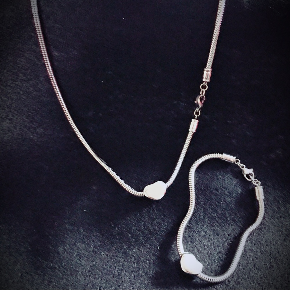 Jewelry set  heart  necklace and bracelet.