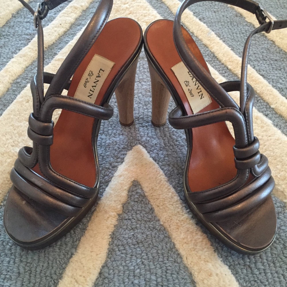 Lanvin high heal silver sandles and wooden heal