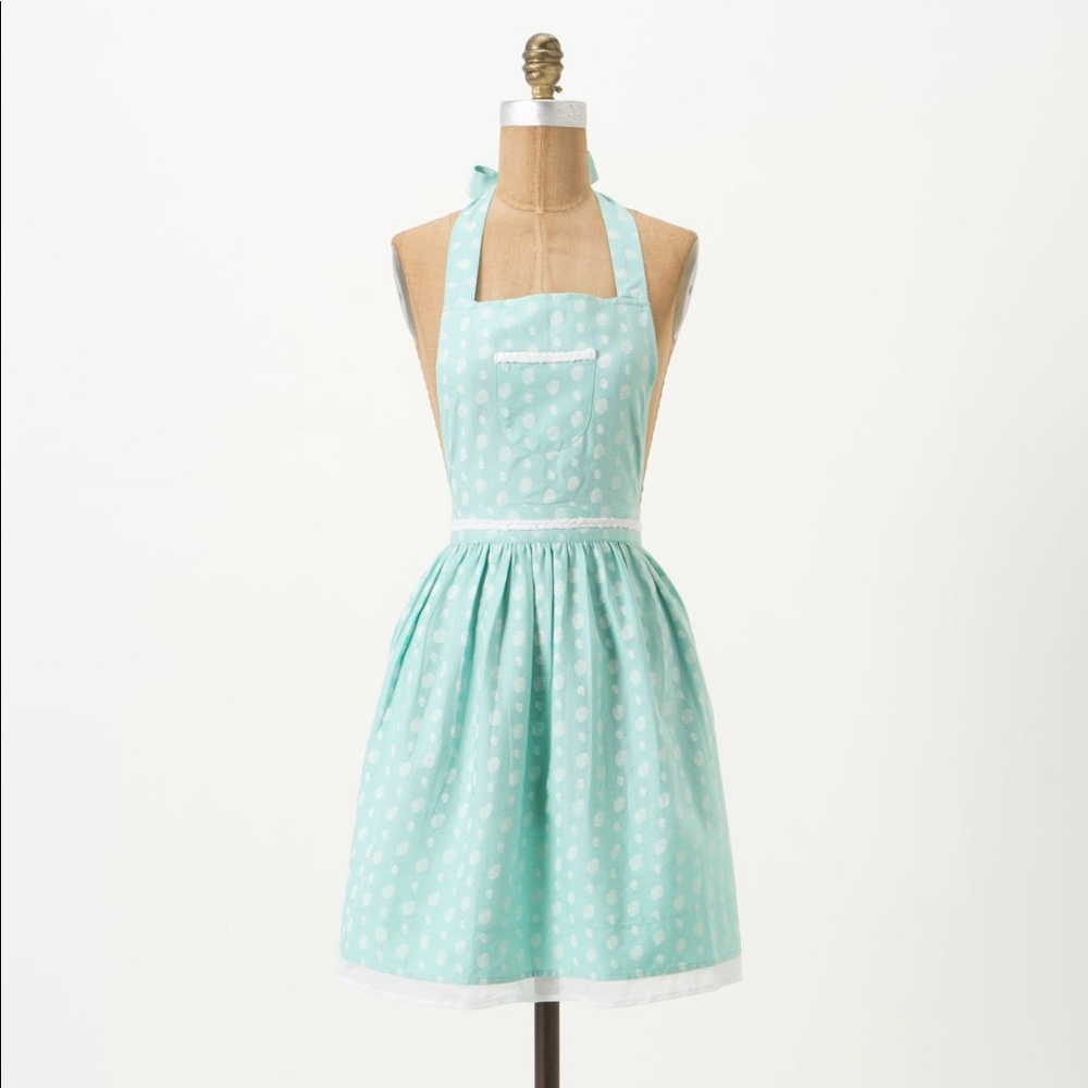 ANTHROPOLOGIE Mint Blue-Green Sugar-Spots Apron