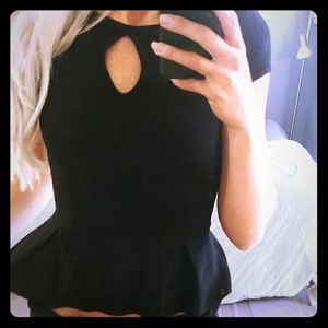 Black keyhole short sleeve sweater fabric