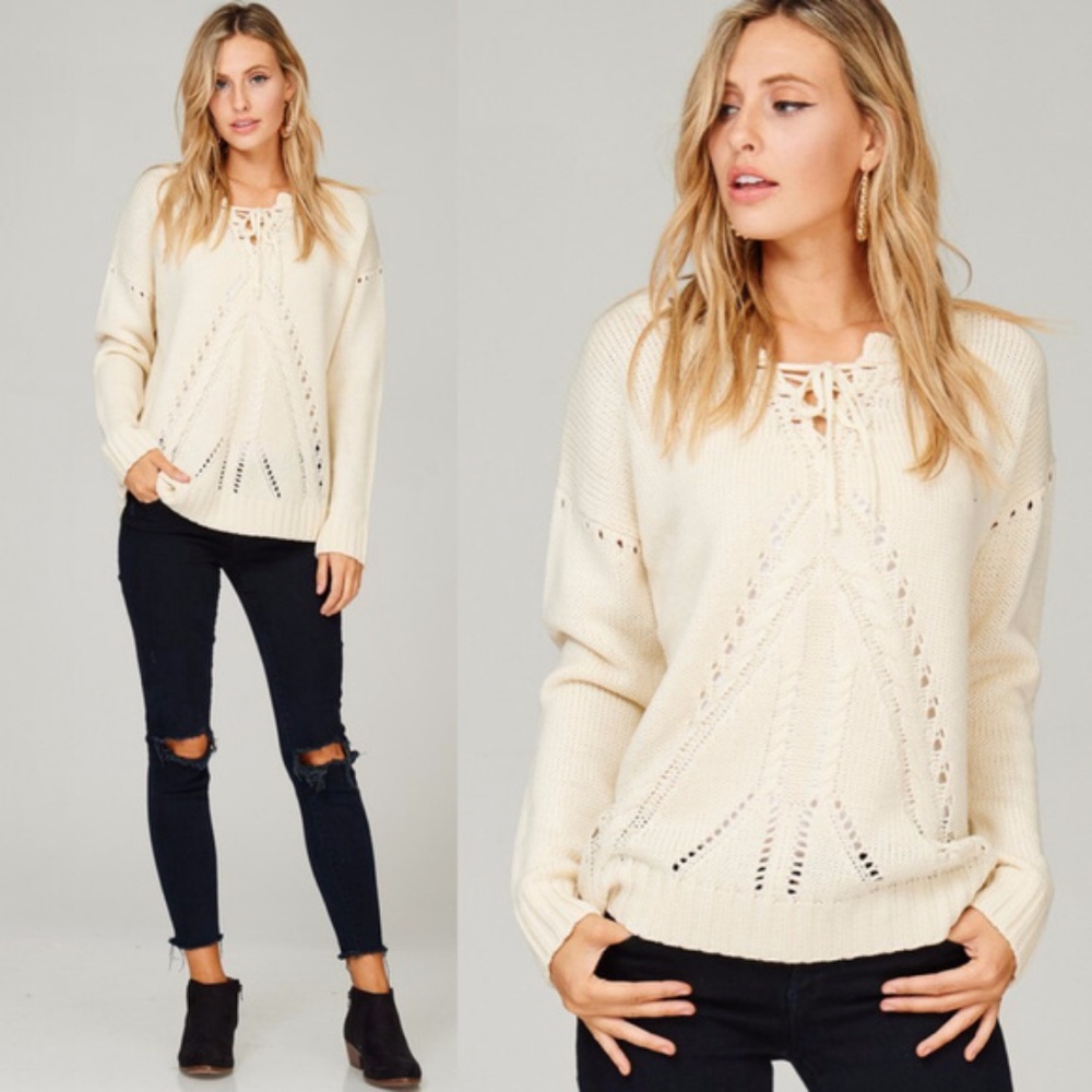 Classic Lace Up Sweater-Oatmeal