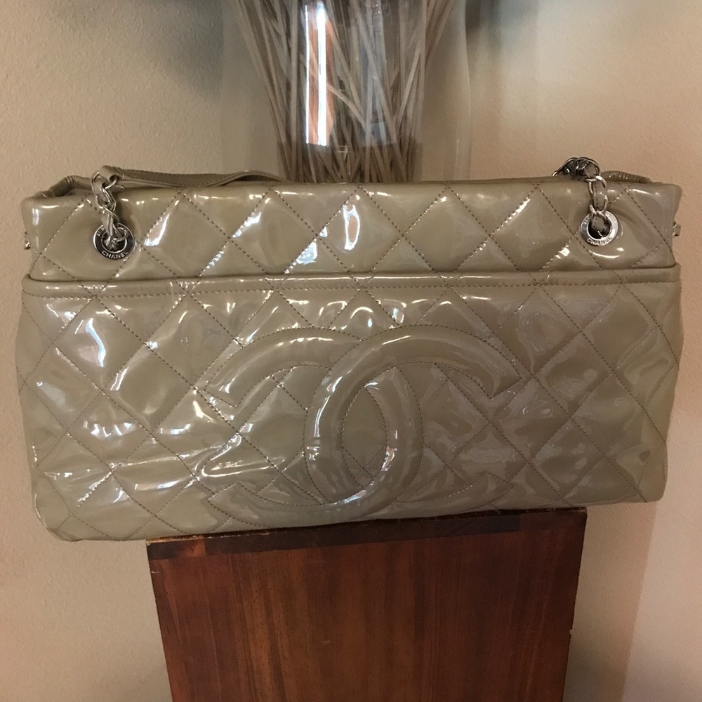 Authentic patent leather quilted Chanel Tote