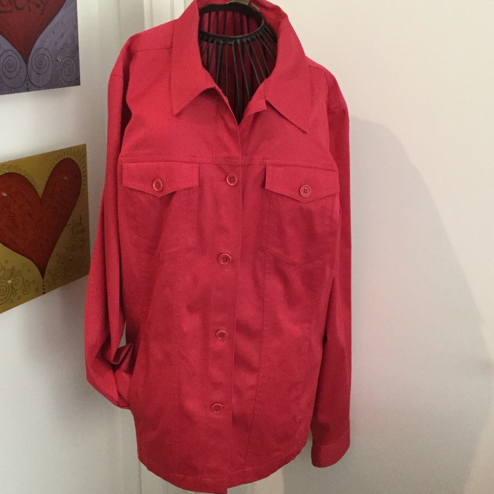 Deep rose/pink jacket.