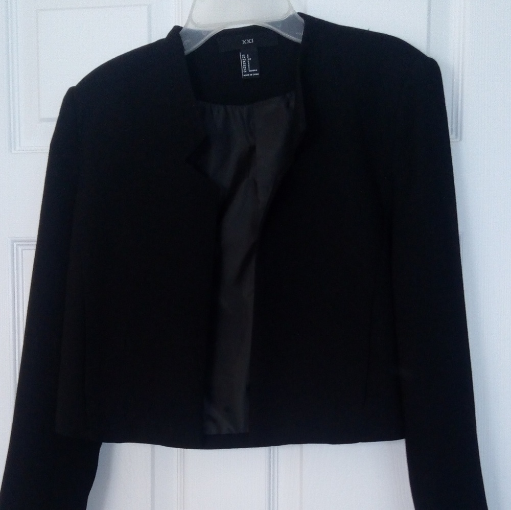 Black collarless blazer