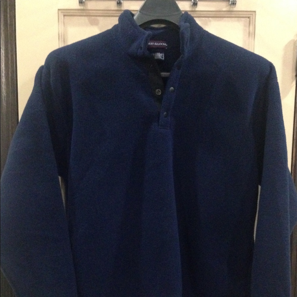 Large Blue Fruit of Loom Collard Button-Up Sweater
