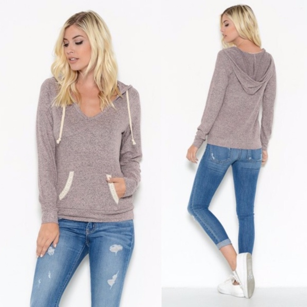 The softest hoodie top w/ front pocket - D. Mauve