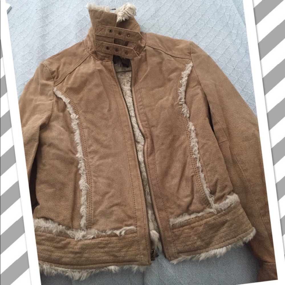 Leather suede fur lined women's jacket coat