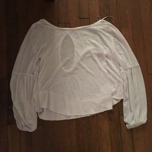 White lined material bell sleeve keyhole back top