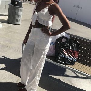 White 2 piece Linen pants set
