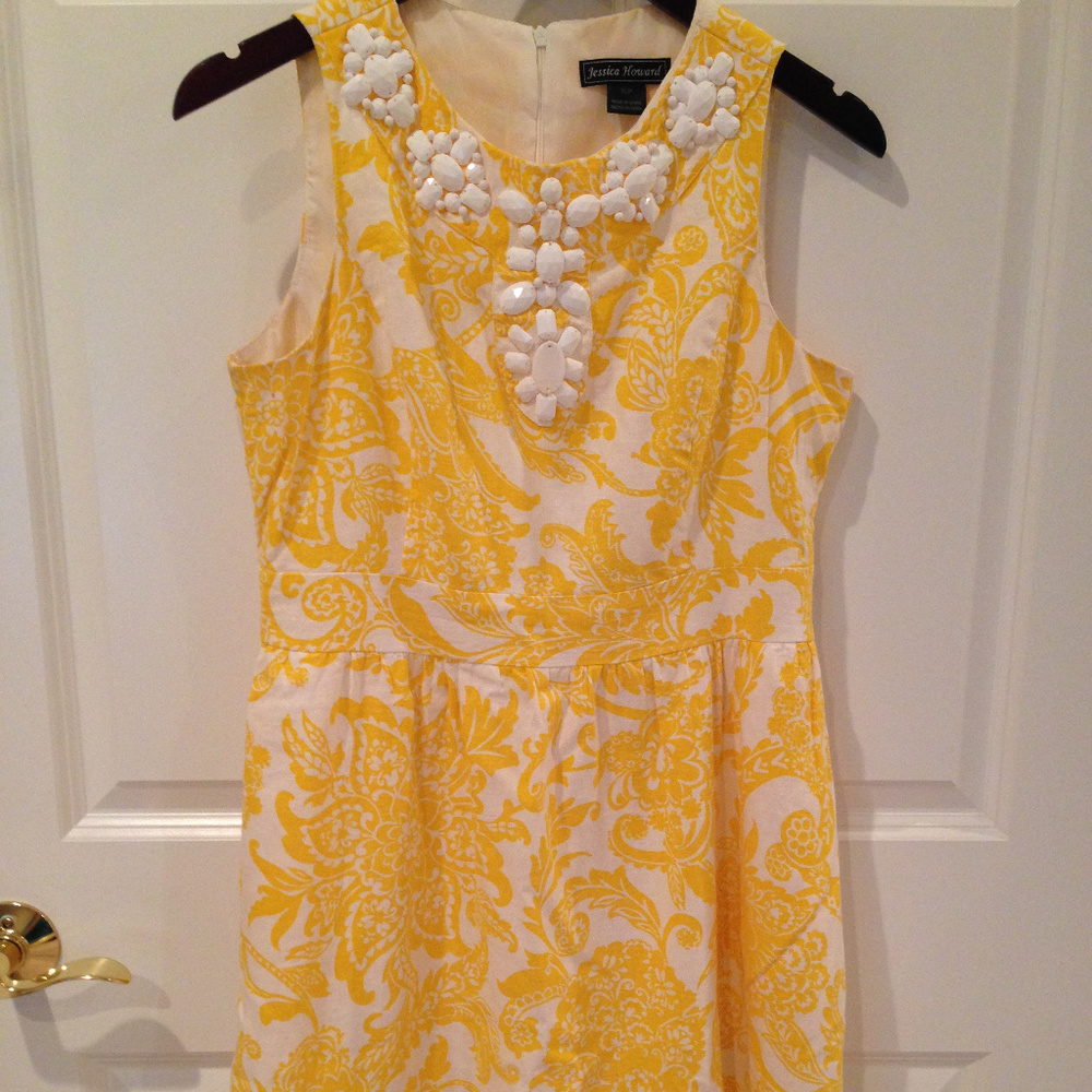 Yellow and White Print Dress