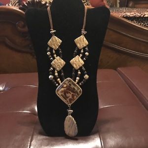 Gold and animal print Chicos necklace