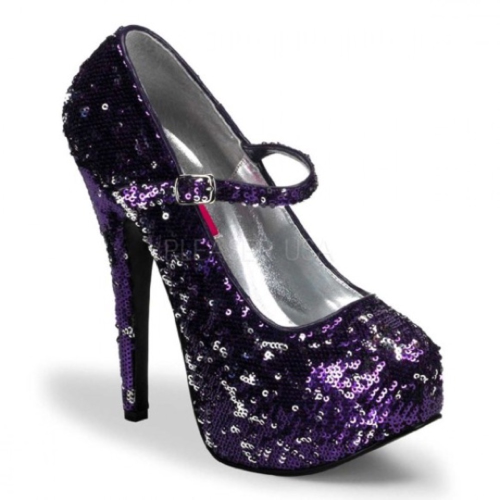 Brand New Pleaser Bordello Purple Sequin Heels Sz7