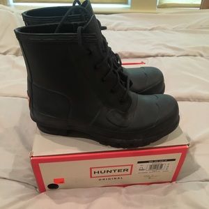 Black lace up hunter rain boots