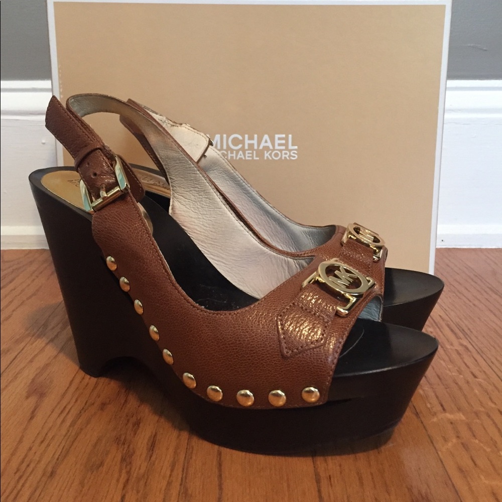 Michael Kors Charm Sling Sandals, Brown+Gold, sz 8