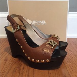Michael Kors Charm Sling Sandals, Brown+Gold, sz 8