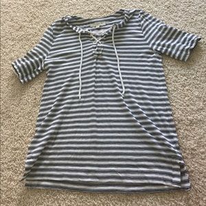 Navy and white shirt with tie