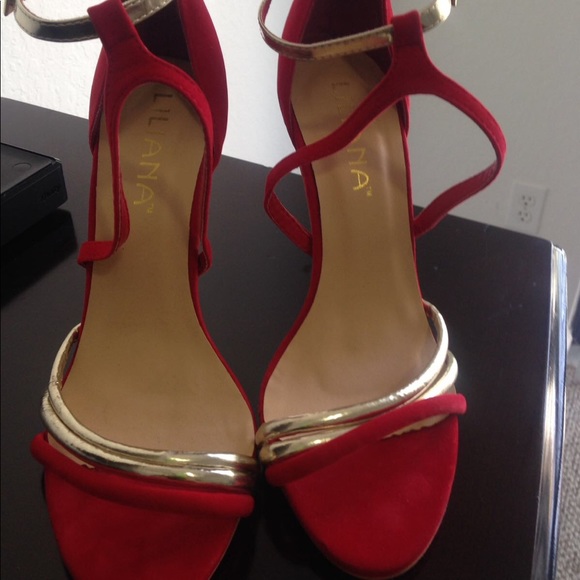 Red and gold strappy high heel sandals - Picture 1 of 2