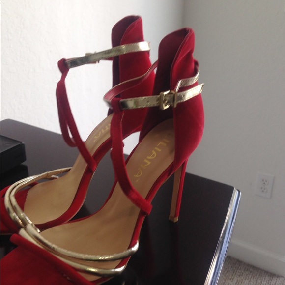 Red and gold strappy high heel sandals - Picture 2 of 2