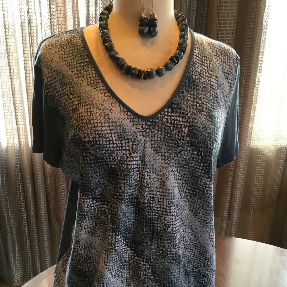 Calvin Klein soft blue shirt w/blue neck and ears