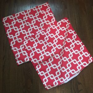 2 red geo-print zippered pillow covers, 12"x12"