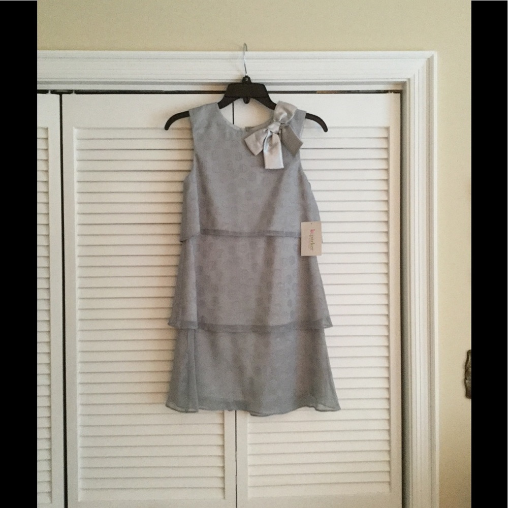 KC Parker 3 Tiered Silver Dot Dress with Bow Sz 14
