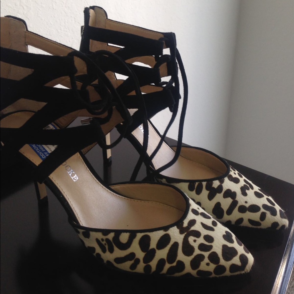Leopard print and suede lace up heels